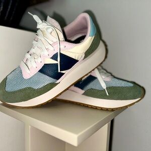 New Balance 237 Women's Sneakers in Olive, Navy, and Light Pink
